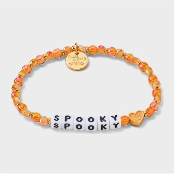 Little Words Project 'Spooky' Halloween Orange Gold Heart Charm Beaded Bracelet - Picture 1 of 12